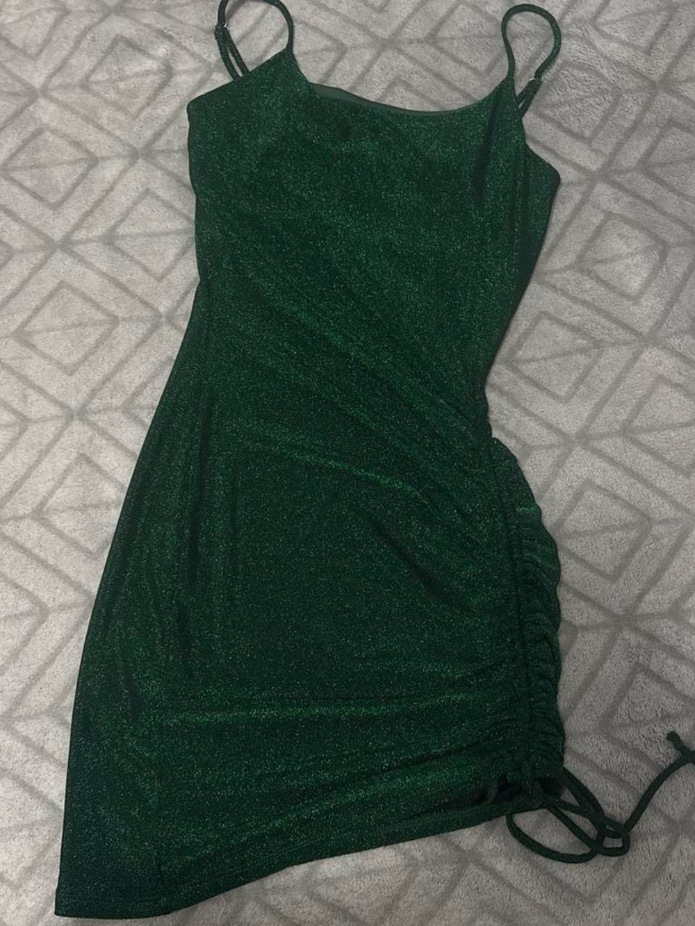 Emerald Shimmer Ruched Mini Slip Dress